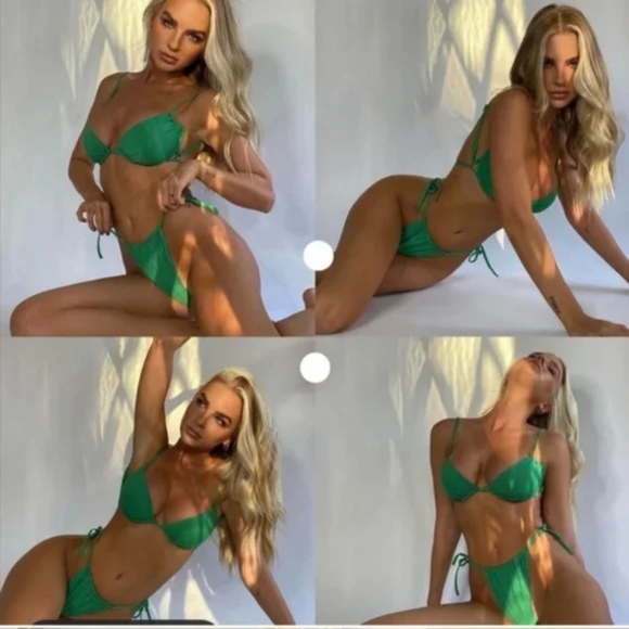 WeWoreWhat Ruched Underwire Bikini Top High Leg Tie Side Bottoms Black - Picture 9 of 12